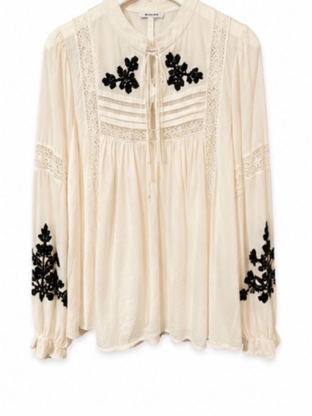 Free People Tusalossa Cream Peasant Blouse with Black Floral Embroidery - Picture 3 of 3
